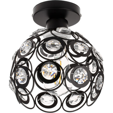 Ceiling Light Crystal Ball Modern Luxury Black Metal Mesh Single E27