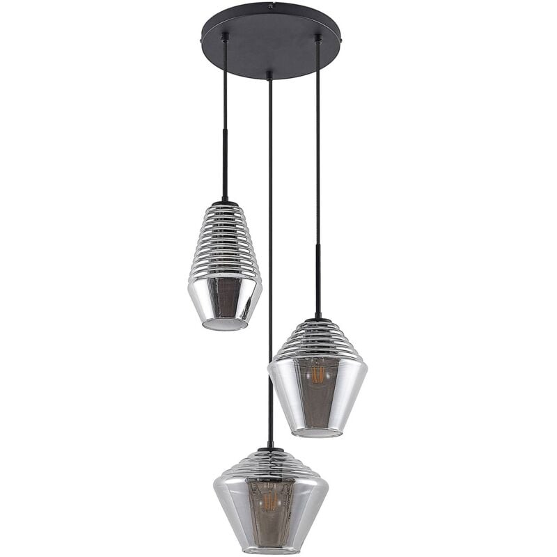 Ceiling Light Ekkis dimmable (vintage, antique) in Silver made of Glass for e.g. Living Room & Dining Room (3 light sources, E27) from Lindby smoky