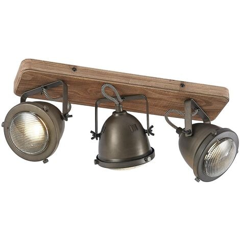 Ceiling Light 'Farovi' dimmable (industrial design) in Black made of Wood for e.g. Living Room & Dining Room (3 light sources, GU10) from Lindby | floodlight, spotlight - black, brown