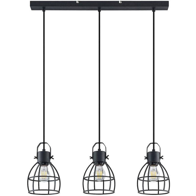 Ceiling Light Flintos dimmable (vintage, antique) in Black made of Metal for e.g. Living Room & Dining Room (3 light sources, E27) from Lindby black