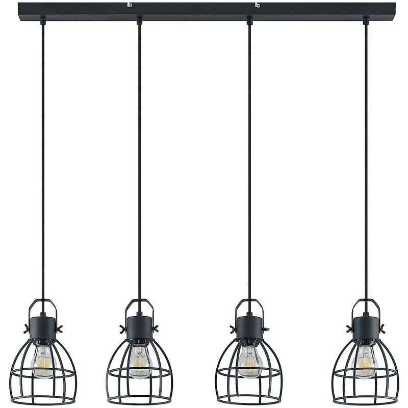 Ceiling Light Flintos dimmable (vintage, antique) in Black made of Metal for e.g. Living Room & Dining Room (4 light sources, E27) from Lindby black