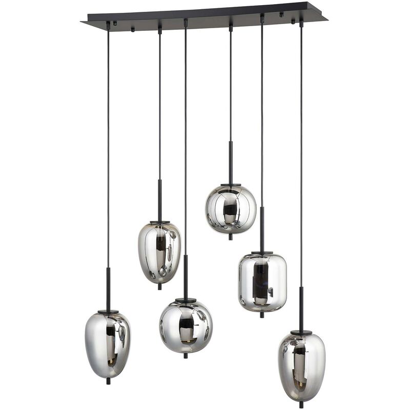 Ceiling Light Gileos dimmable (vintage, antique) in Black made of Glass for e.g. Living Room & Dining Room (6 light sources, E14) from Lindby smoky