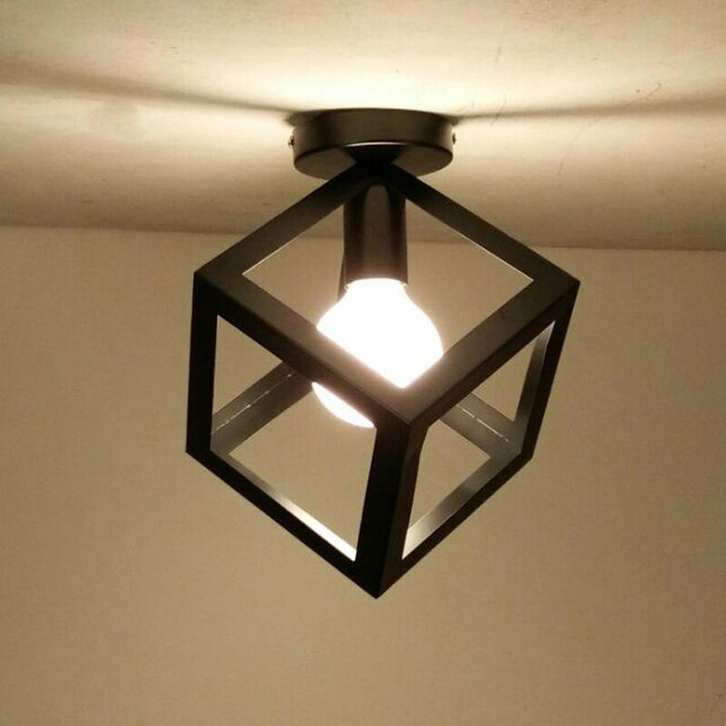 Ceiling Light Industrial Retro Made of Metal Cage Black, Ceiling Lamp for Living Room Bedroom Cafe Bar Restaurent Dining Room