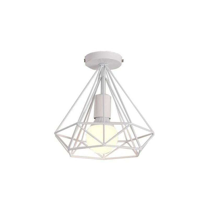 Axhup - Ceiling Light Industrial Simple White Ceiling Lamp Ø25cm Metal Diamond Cage Chandelier E27 for Living Room Hallway