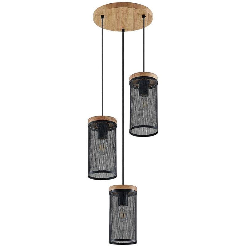Ceiling Light Kiriya dimmable (modern) in Brown made of Wood for e.g. Living Room & Dining Room (3 light sources, E27) from Lindby light wood, black