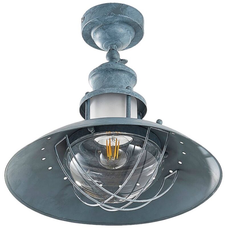 Lindby - Ceiling Light Louisanne Dimmable (Industrial Design) In Silver Made Of Metal For E.G. Kitchen (1 Light Source, E27) From Concrete Grey, Clear