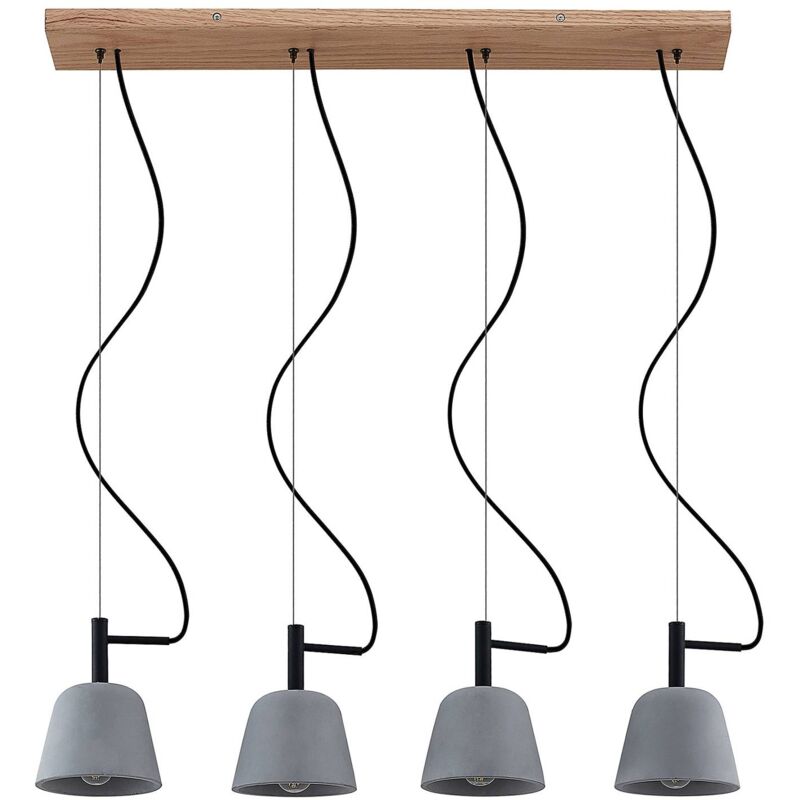 Lucande - Ceiling Light Otavis dimmable (modern) in Brown made of Wood for e.g. Living Room & Dining Room (4 light sources, E14) from light wood, grey