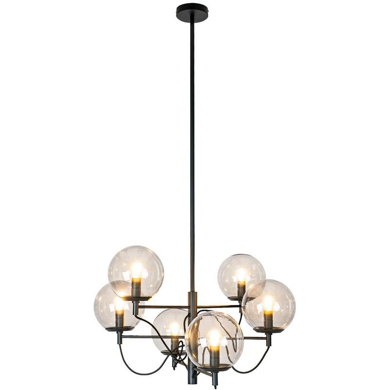 Lucande - Ceiling Light Sotiana dimmable (vintage, antique) in Black made of Glass for e.g. Living Room & Dining Room (6 light sources, E14) from