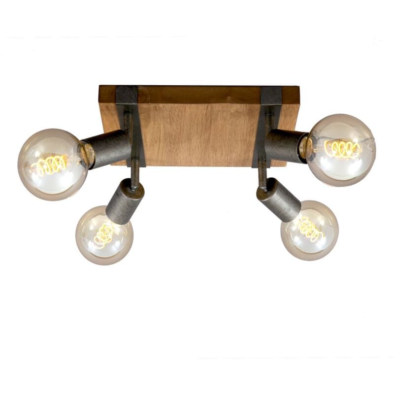 4 Way Ceiling Light Spotlight Lamp Retro Living Room Adjustable Black & Wood