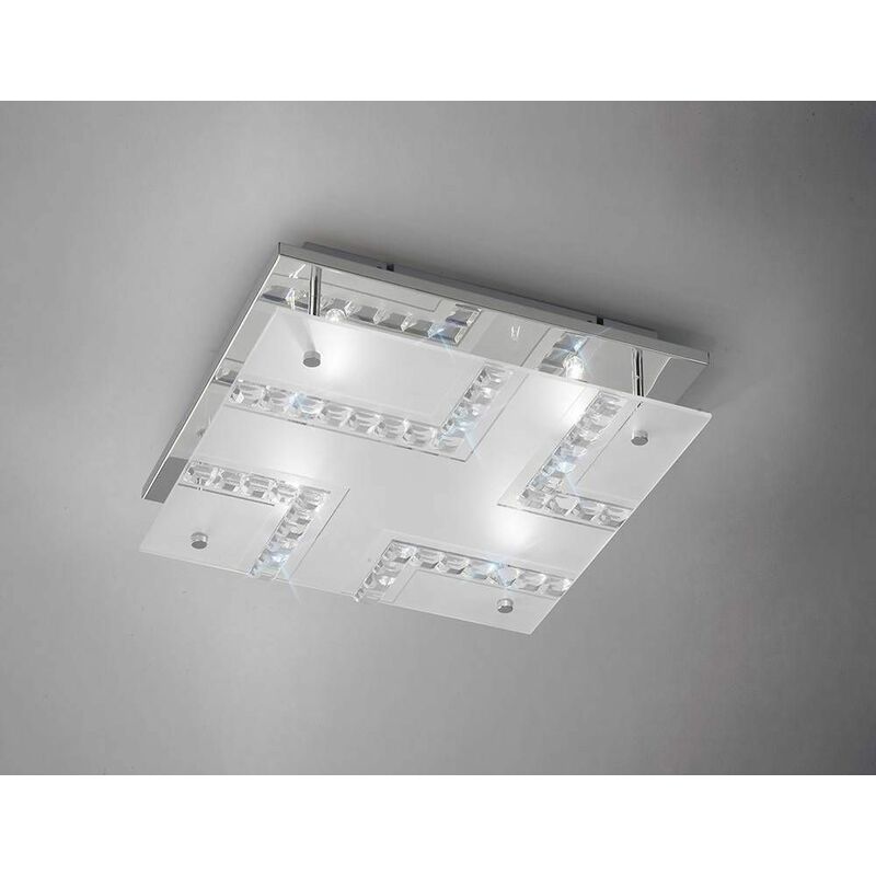 Ceiling light Starlet square 4 bulbs polished chrome / glass / crystal