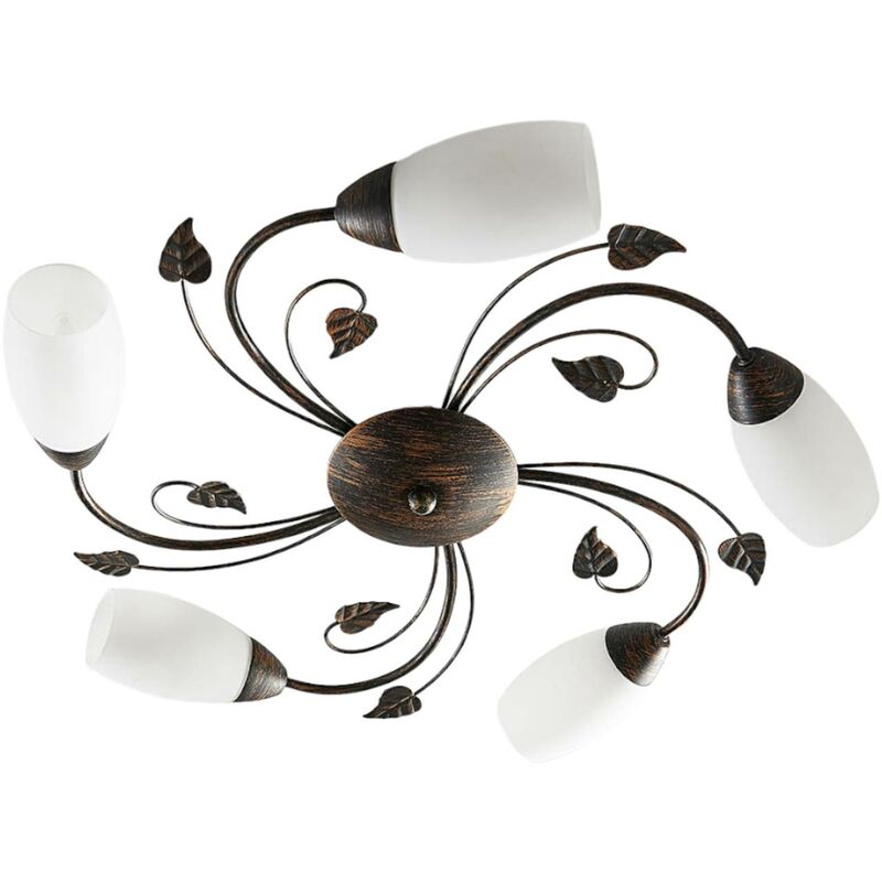 Ceiling Light 'Stefania' dimmable (antique, vintage) in Brown made of Metal for e.g. Living Room & Dining Room (5 light sources, E14) from Lindby