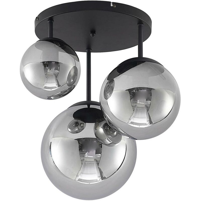 Lindby - Ceiling Light Teeja dimmable (modern) in Black made of Glass for e.g. Living Room & Dining Room (3 light sources, E27) from smoky grey, black