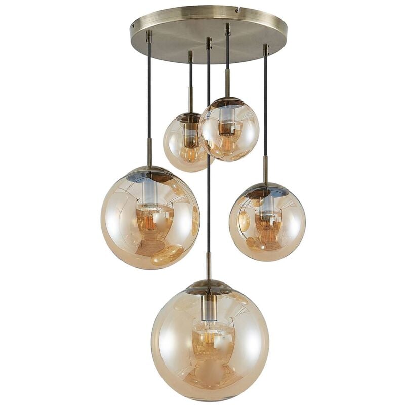 Ceiling Light Teeja dimmable (vintage, antique) in Cream made of Glass for e.g. Living Room & Dining Room (5 light sources, E27) from Lindby amber,