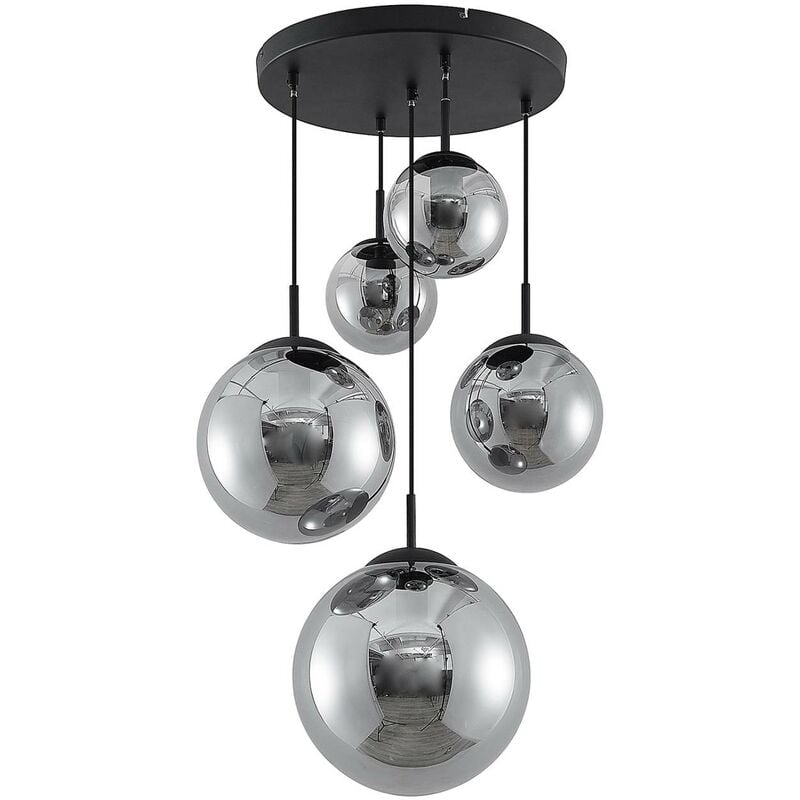 Ceiling Light Teeja dimmable (vintage, antique) in Silver made of Glass for e.g. Living Room & Dining Room (5 light sources, E27) from Lindby smoky