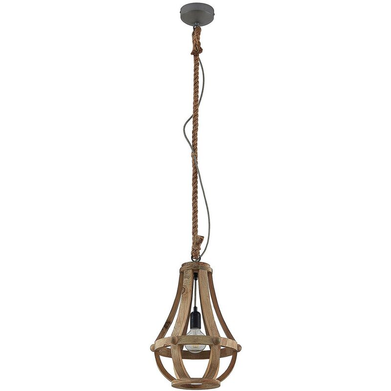 Ceiling Light Tojaka dimmable (maritime) in Brown made of Wood for e.g. Living Room & Dining Room (1 light source, E27) from Lindby burned steel,