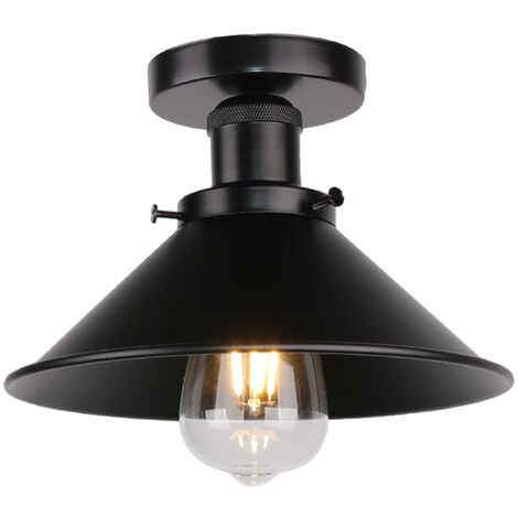 Ceiling Light Vintage Retro Ceiling Lamp Industrial Iron Lampshade 22cm for Bedroom Kitchen Loft All Black