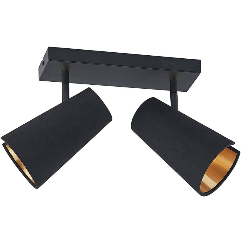 Ceiling Light Zylindro dimmable (modern) in Black made of Textile for e.g. Living Room & Dining Room (2 light sources, E14) from Lindby black, gold