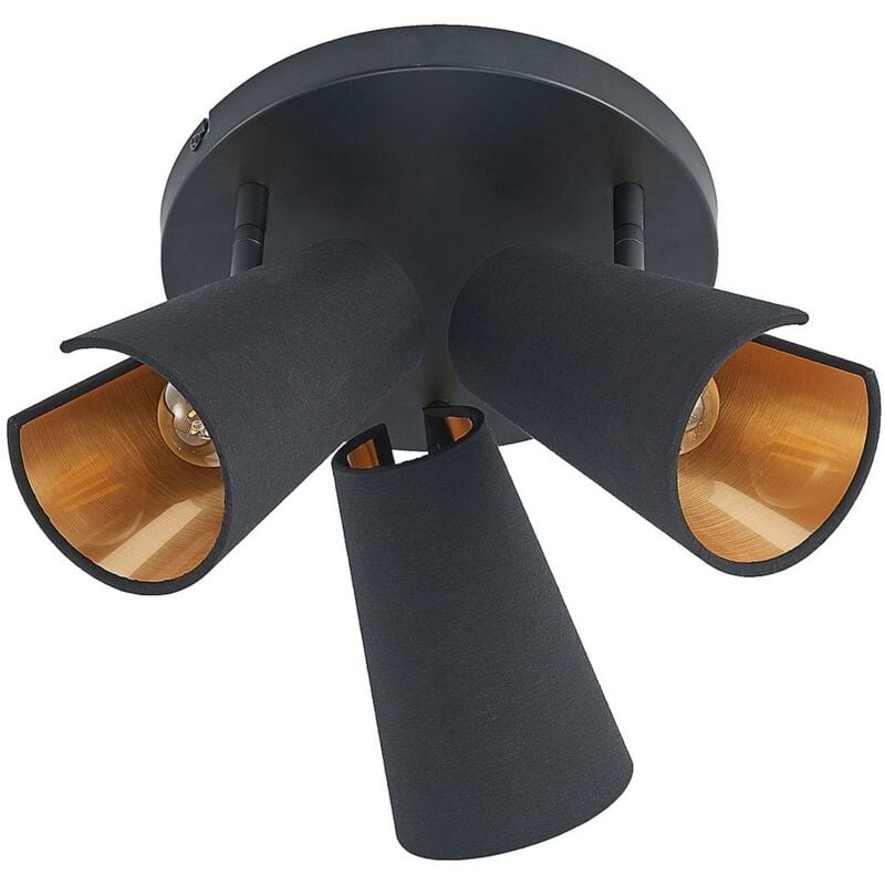 Ceiling Light Zylindro dimmable (modern) in Black made of Textile for e.g. Living Room & Dining Room (3 light sources, E14) from Lindby - black, gold