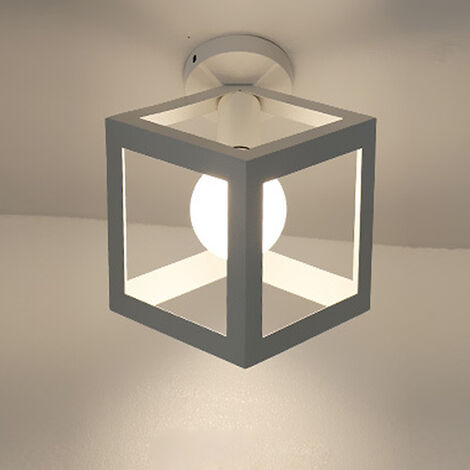 Ceiling Lighting Fitting Vintage, Cube Metal Ceiling Lamp, Industrial Geometric Chandelier with Lampshade for Living Room Hallway (White)