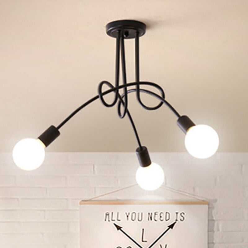 Ceiling Lights Spider, Vintage Industrial Metal Ceiling Lamp, Retro Chandelier Fixture for Dining Room Living Room Hall Kitchen Hotel 3-Light Black