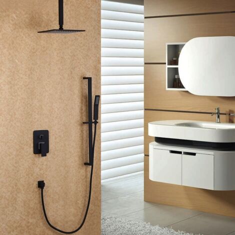 Ceiling Mount Shower Head and Slide-In Hand Shower System in Black