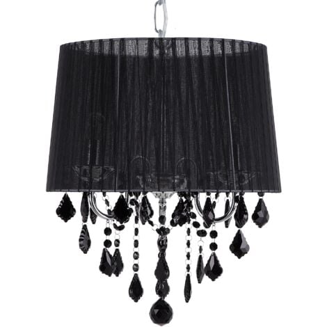Ceiling Pendant Lamp Light Chandelier Shade Crystals Glam 3 Light Black Evans