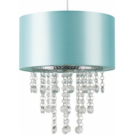 Ceiling Pendant Light Shade Clear Acrylic Jewel Droplets - Duck Egg Blue