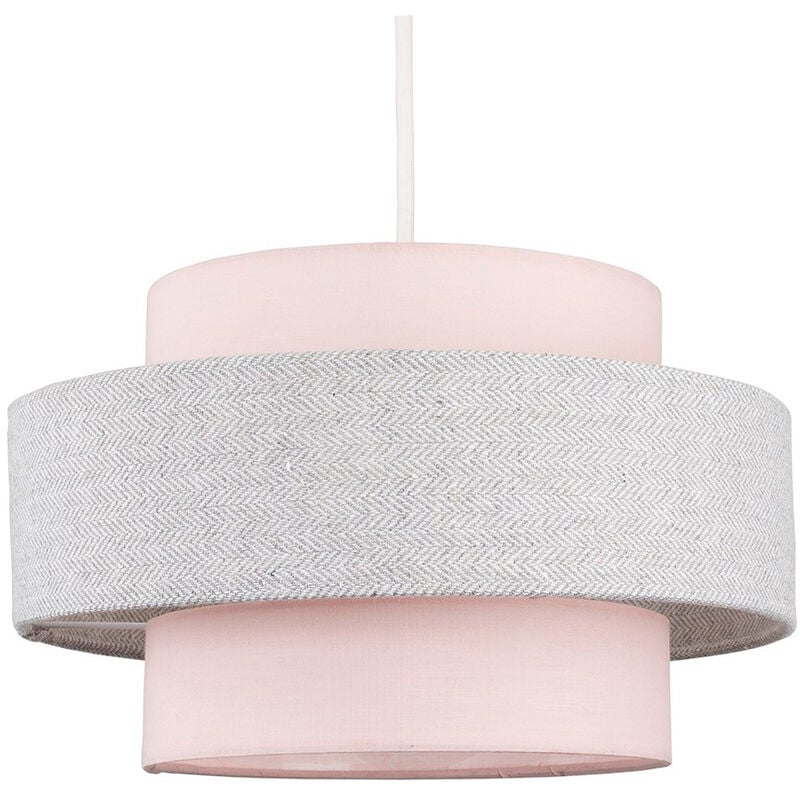 Ceiling Pendant Light Shade Pink Grey Herringbone Finish 10w Led Gls Bulb Warm White