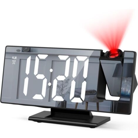 Ceiling Projector Alarm Clock, Morning Alarm Clock with Mirror LED Screen, 180° Rotating LCD Projection Digital Clock