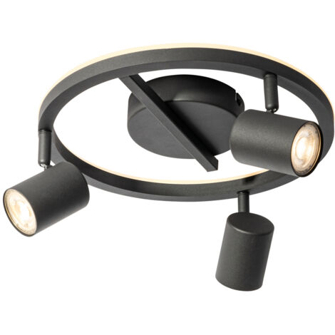 Ceiling Spotlight Black GU10 50mm 3-Light Round Incl. Backlight - Back Up