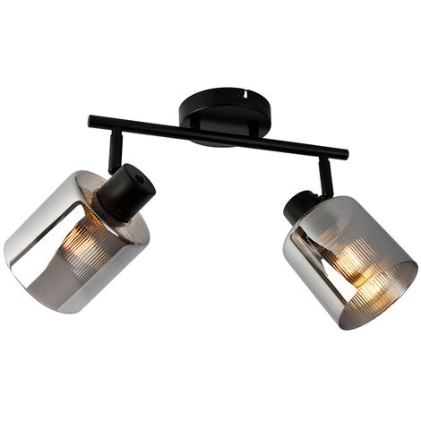 Ceiling Spotlight Black with Smoke Glass 2-Light Adjustable - Laura