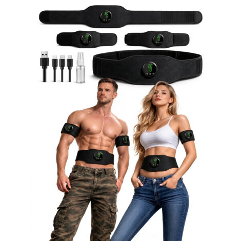 Ceinture abdominale EMS sans fil, stimulateur musculaire abdominal pour hommes et femmes, 19 niveaux d'intensité et 12 modes d'entraînement.-AquaForge