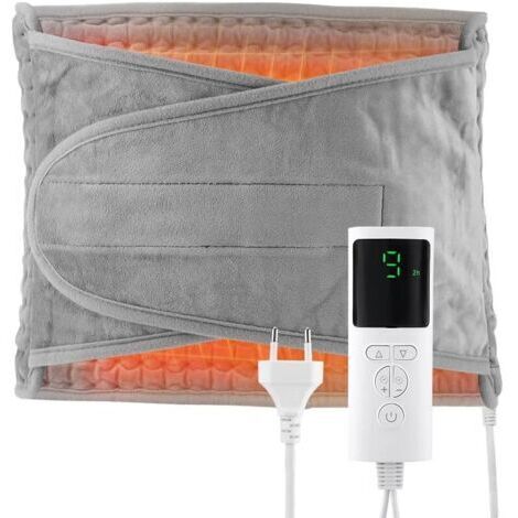 Ceinture Chauffante Lombaire 125x30cm Coussin Chauffant Electrique, Lombaire 9 Niveaux de Température et Arrêt Automatique Lavable Ceinture Chauffante avec Velcro Pour Dos Cervicales Abdomen Gris