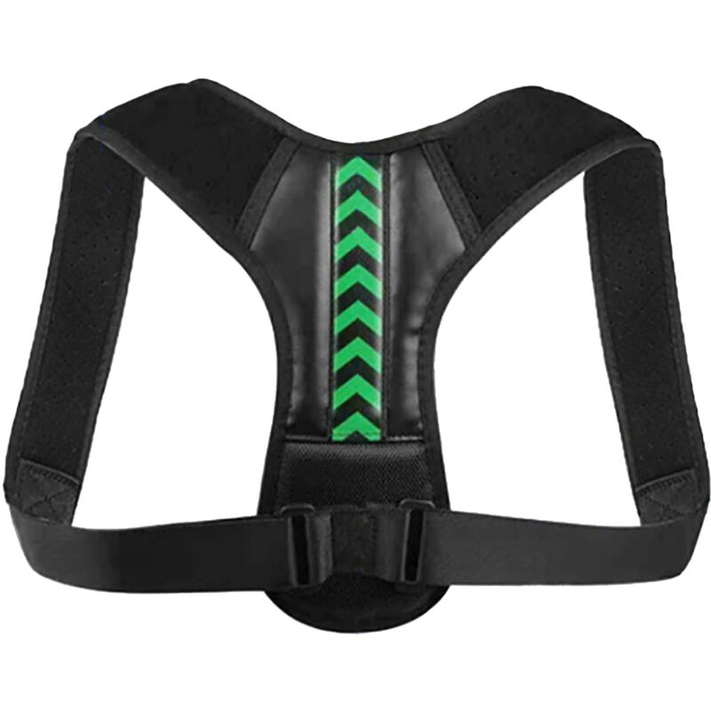 Ceinture correctrice de posture avec support en plastique vert pour dos, idéale pour corriger la posture assise à la maison, couleur noire.