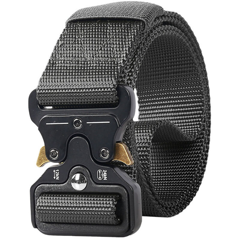 Ceinture de formation extérieure 3,8 cm en nylon imitation, boucle métallique pour camping, chasse, randonnée, pêche, noir 125 cm