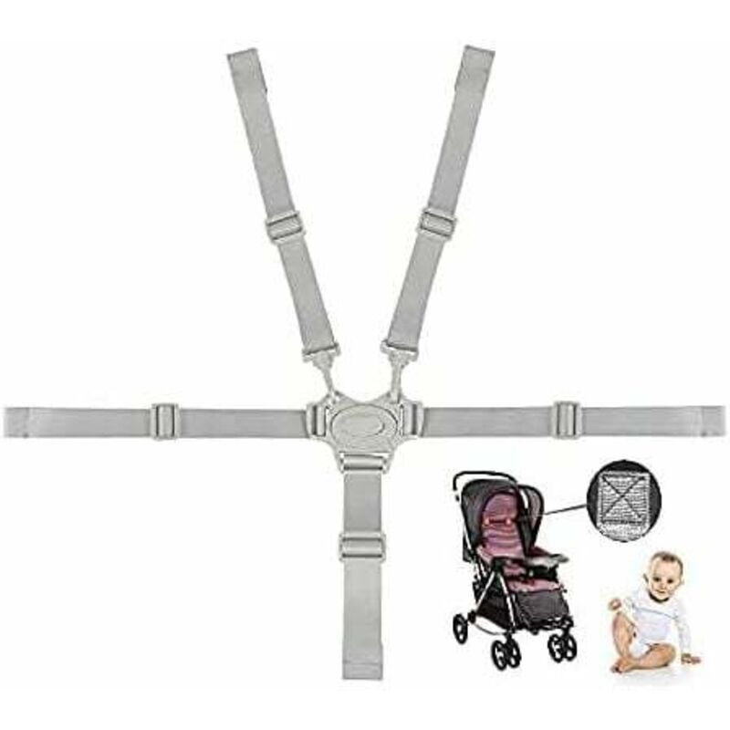 Ceinture De Sécurité De Siège D'enfant 5 Points Gris Harnais Cinq Points Sangle de Poussette Ceinture De Harnais De Bébé Ceinture de Sécurité