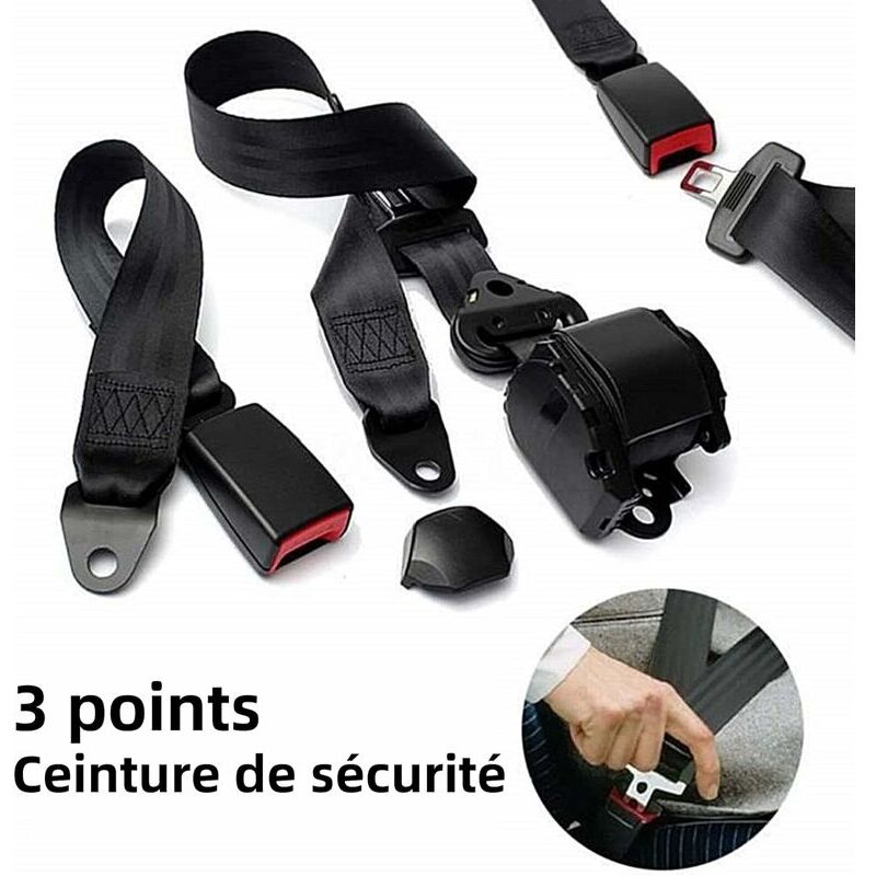 KZQ - Ceinture de sécurité de voiture, réglable universel 3 points Ceinture de sécurité de voiture, Seat automatique télescopique pour voiture