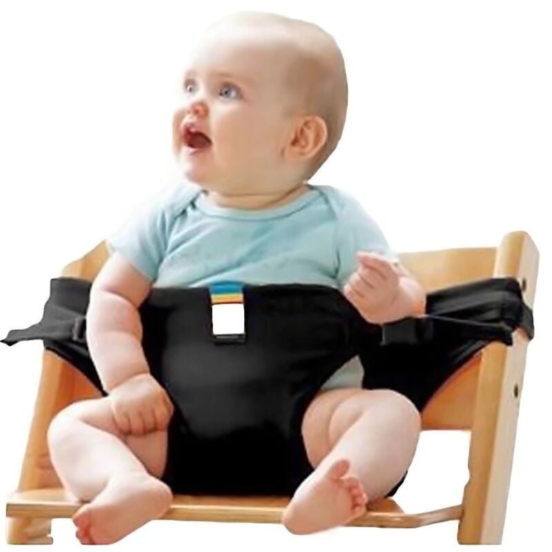 Ceinture de sécurité pour chaise portable pour bébé Chaise de salle à manger Ceinture de sécurité Chaise haute (Noir)