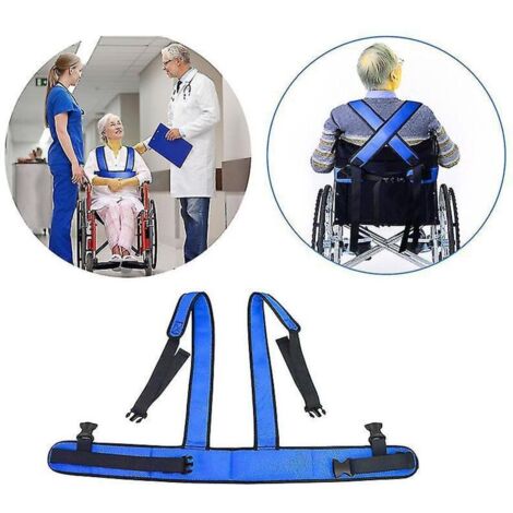 Ceinture de sécurité pour fauteuil roulant gilet de soutien ceinture de sécurité réglable bande de contrainte pour patient âgé bleu
