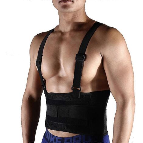 Ceinture de soutien lombaire de travail avec bretelles amovibles, pour le port de charges lourdes et la protection contre les douleurs dorsales.