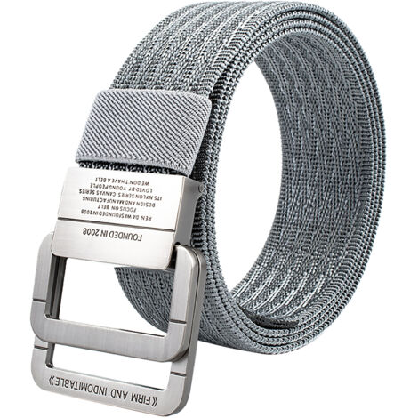 Ceinture de travail en nylon gris, ajustable et tissée serrée, avec boucle double en alliage, idéale pour l'extérieur.