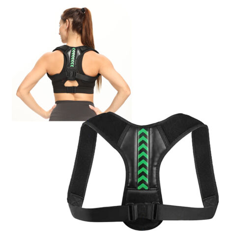 Ceinture dorsale correctrice posture avec renfort vert - Idéale pour le travail et la maison, couleur noire.