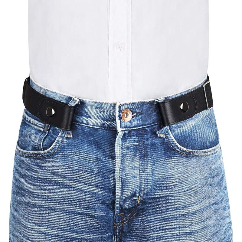 Ceinture élastique invisible sans boucle pour femmes et hommes, jeans et pantalons, noire