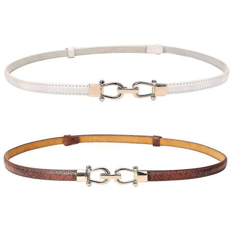 Ceinture fine en cuir pour femme, lot de 2, boucle dorée, 105 cm (41 pouces), marron et blanc.-105cm(41Inch)