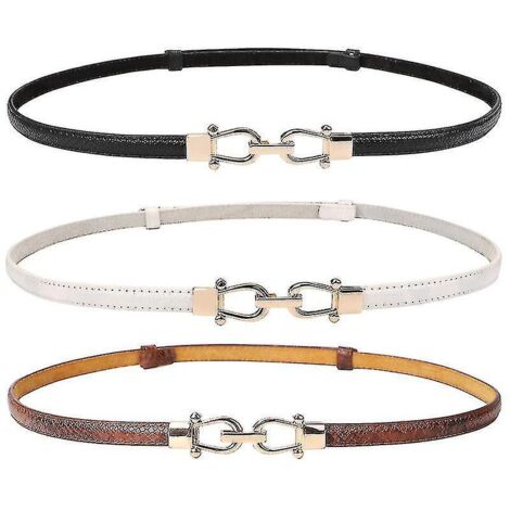 Ceinture fine en cuir pour femme, lot de 2, boucle dorée, 105 cm (41 pouces), noir, blanc, marron-105cm(41Inch)