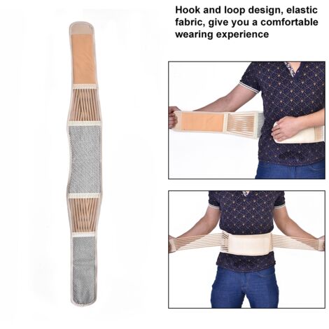 Ceinture lombaire chauffante magnétique pour homme et femme, support dorsal ajustable et respirant (Beige Taille XL)