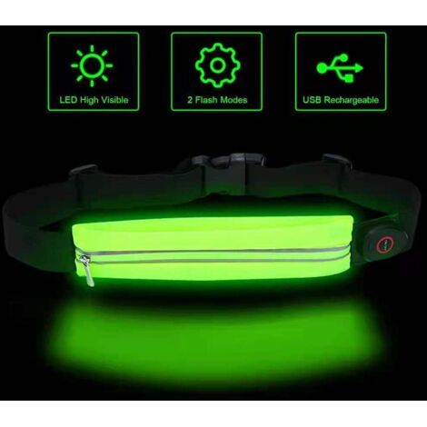 Ceinture lumineuse LED rechargeable USB pour vélo et randonnée, bande réfléchissante ajustable avec fermeture éclair