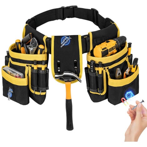AMRINUGL Ceinture Outils,Ceinture porte Outil mit 27 poches,Amovible et Réglable Sac à Outils Magnétique,Ceinture à Outils Rembourrée Robuste pour Hommes,pour électriciens,Charpentiers,Ouvriers du bâtiment