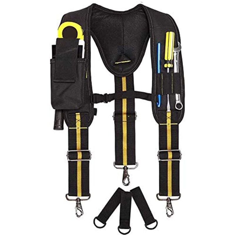 Aougo - Ceinture Porte Outil Bretelles, Bretelles De Travail Porte, Outils Ceinture Bretelles Réglables Sangle à Outils Multi-poches Sacoche