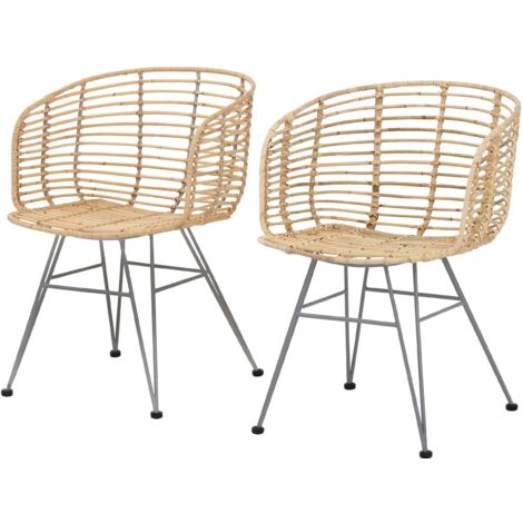 Ceko-Ensemble de 2 chaises de salle à manger en rotin Nature